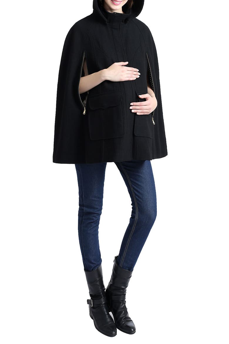 'Robin' Wool Blend Maternity Cape, Alternate, color, BLACK