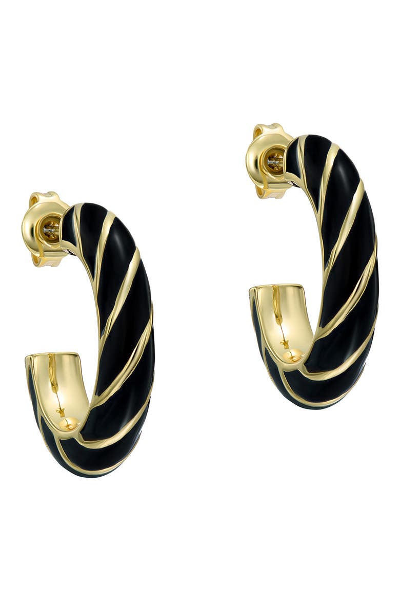 Trinna Twisted Enamel Hoop Earrings, Main, color, GOLD TONE BLACK