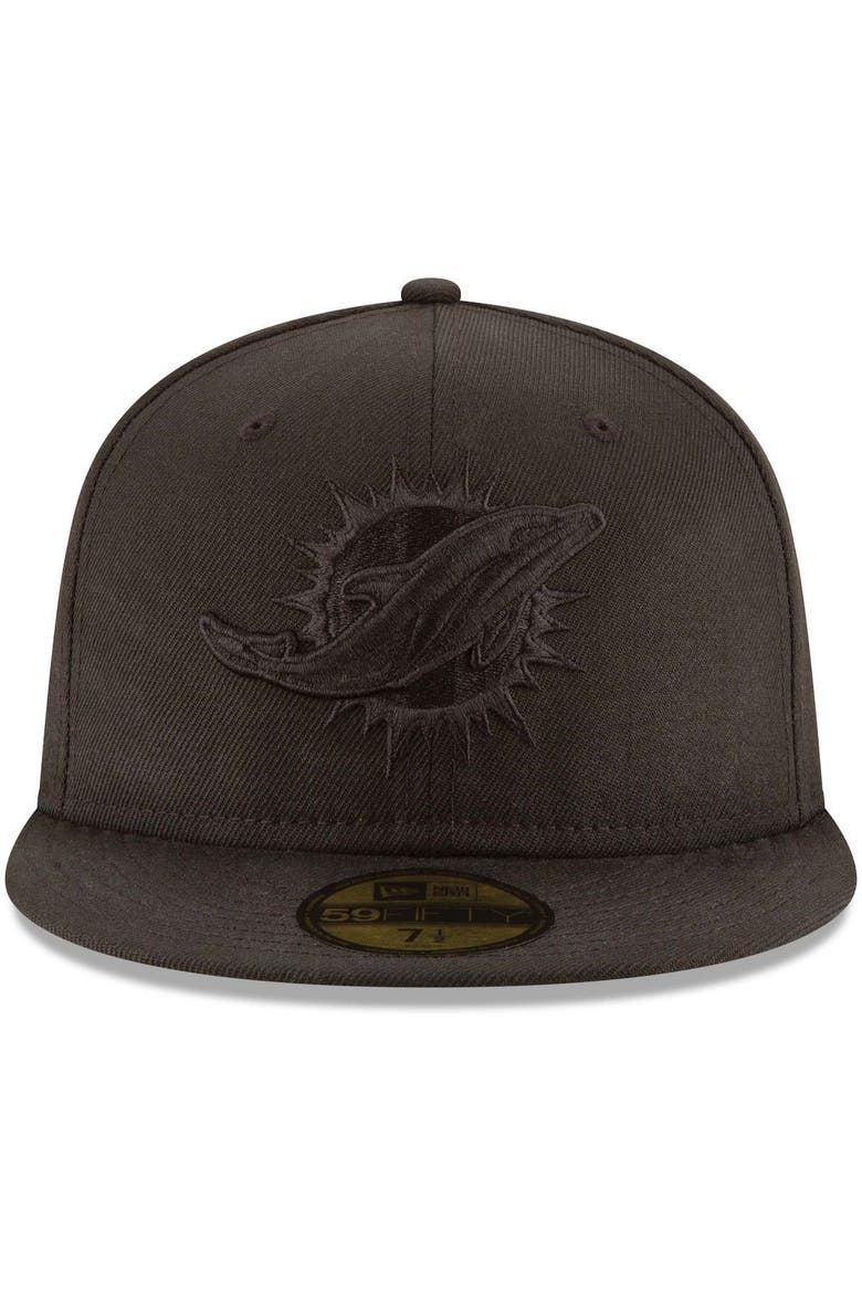 Men's New Era Miami Dolphins Black on Black 59FIFTY Fitted Hat, Alternate, color, BLACK
