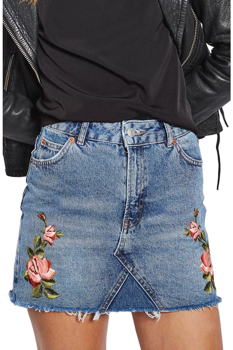 Rose Denim Miniskirt, Main, color, MID DENIM