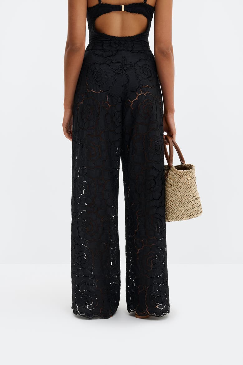 Stacey Wide-Leg Lace Pants, Alternate, color, Black