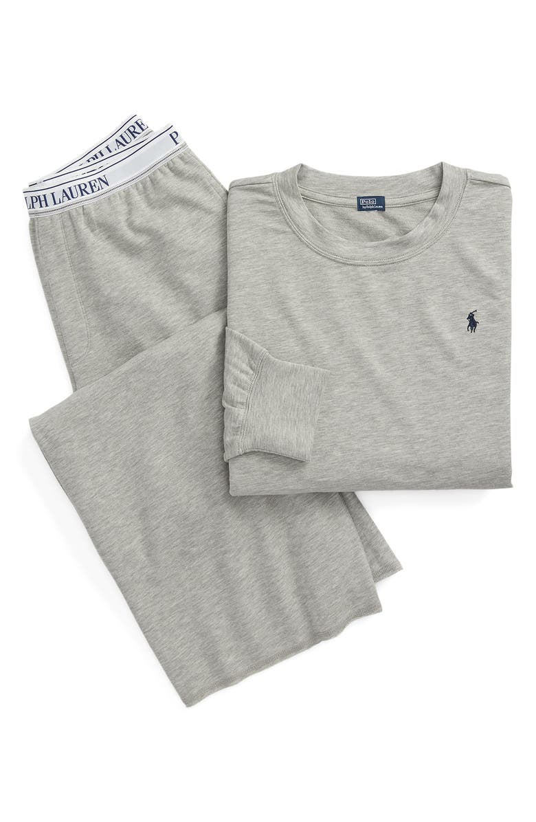 Polo Ralph Lauren Sweatshirt & Wide Leg Pajamas, Alternate, color, Heather Grey