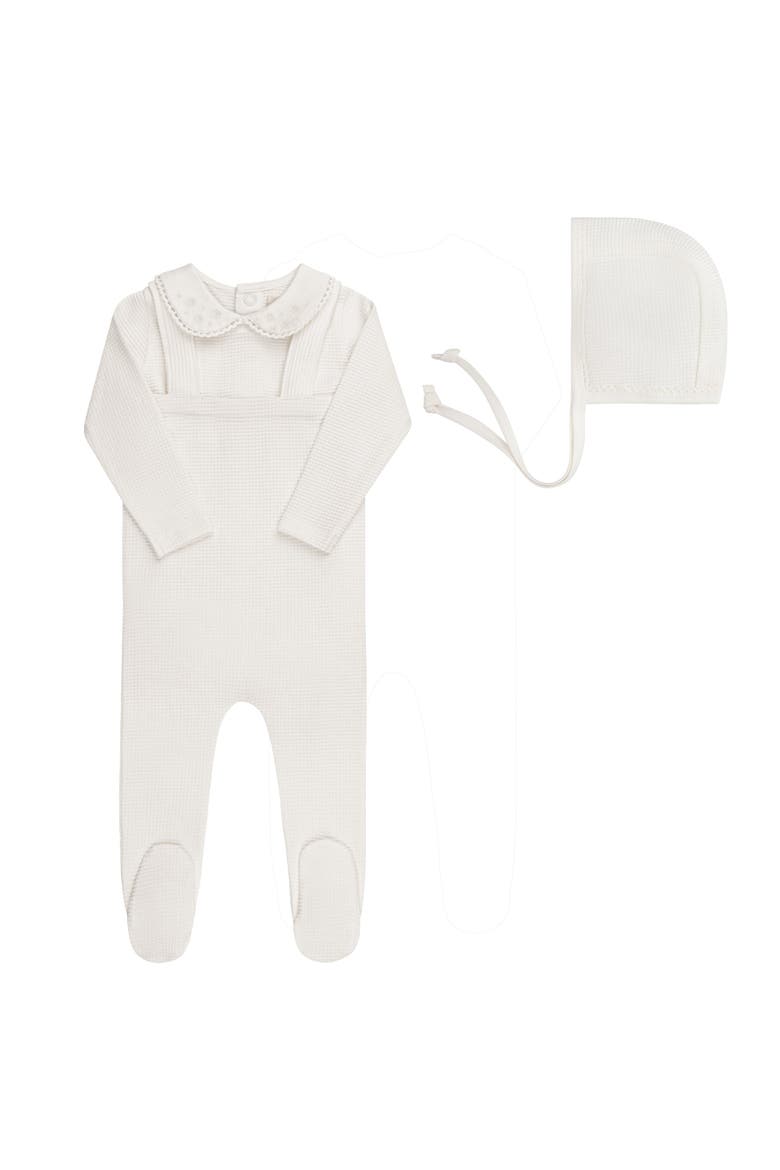 Embroidered Collar Collection - Bodysuit + Overalls + Bonnet, Main, color, Ivory Girl