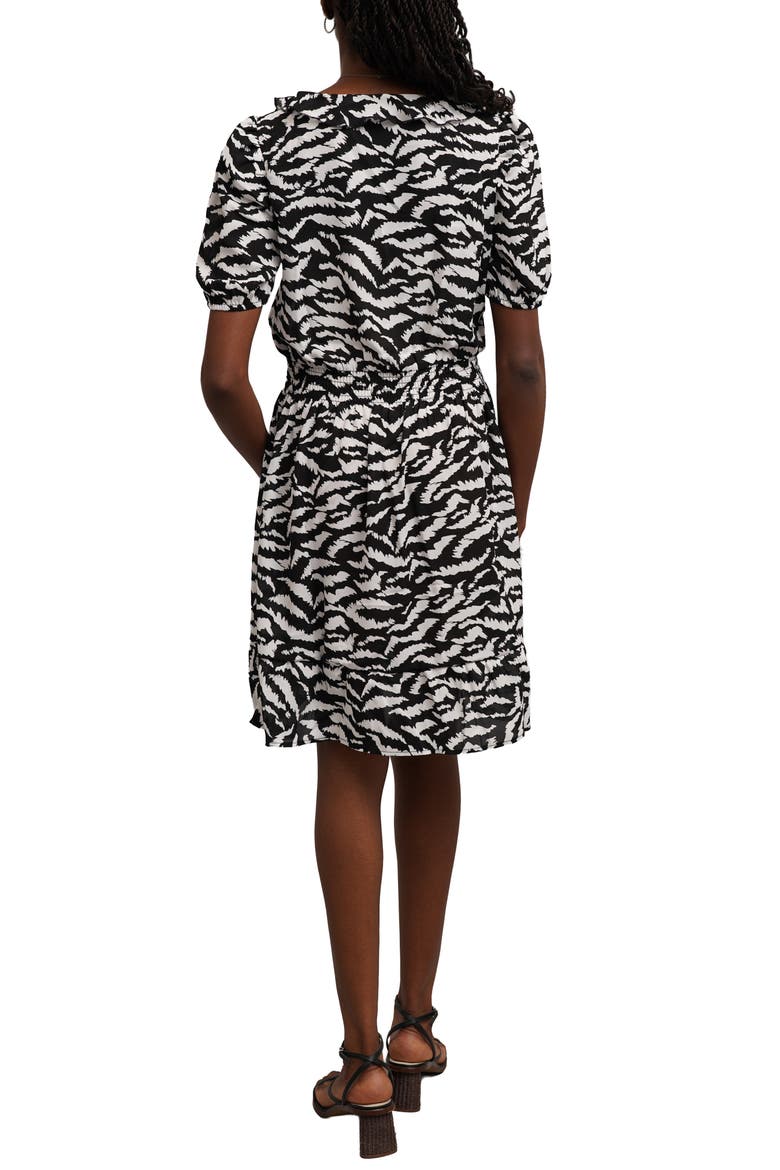 Ruffle V-Neck Smocked Waist Minidress, Alternate, color, ABSTRACT ZEBRA