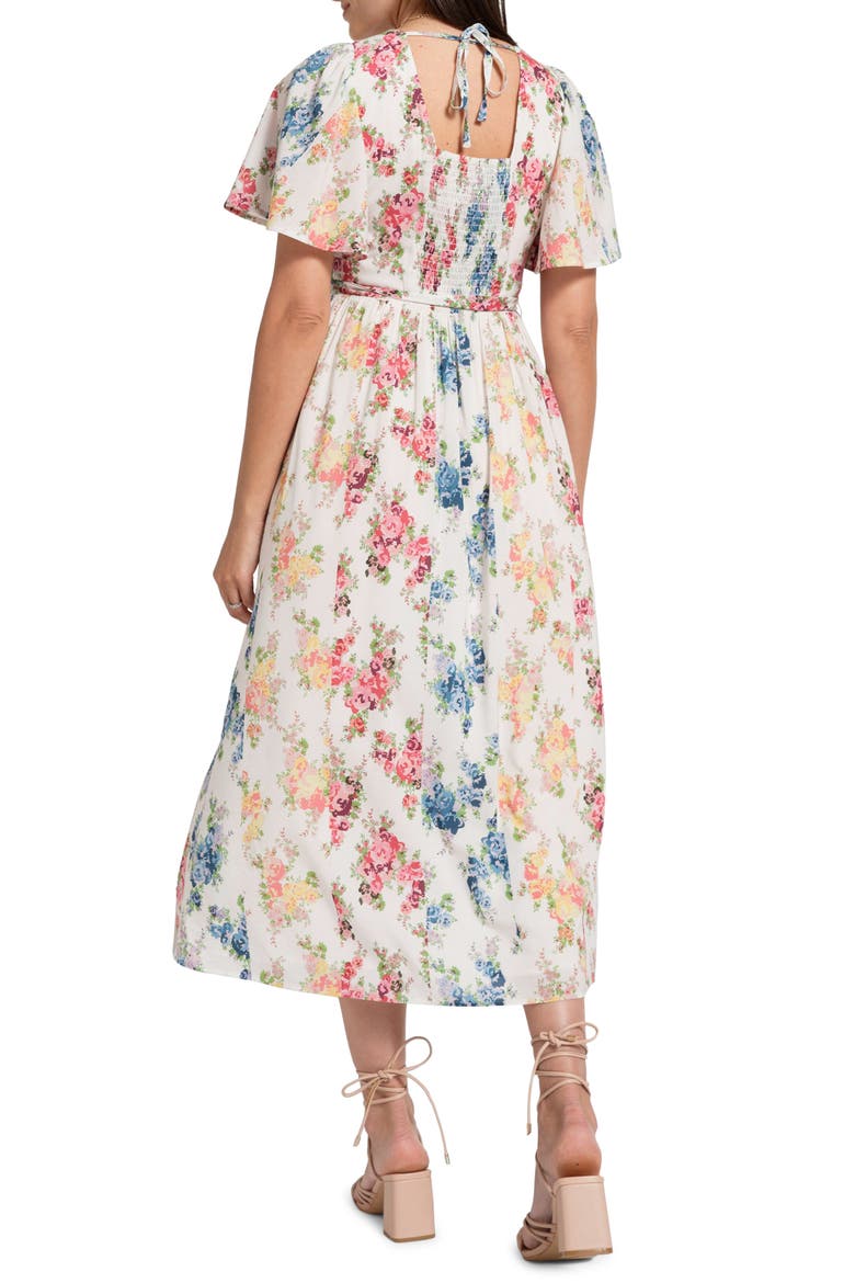 Floral Flutter Sleeve Maternity/Nursing Midi Dress, Alternate, color, FLORAL