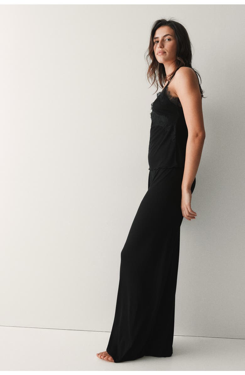 H&M Lace-trimmed Jersey Pyjamas, Alternate, color, Black