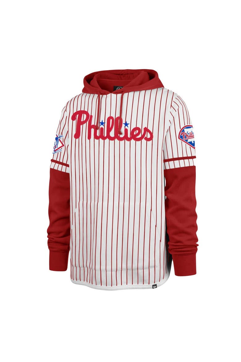 Men's '47 White Philadelphia Phillies Pinstripe Double Header Pullover Hoodie, Alternate, color, White