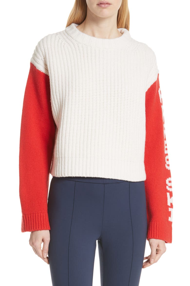 Tory Sport Crop Apres Ski Sweater, Main, color, SNOW WHITE