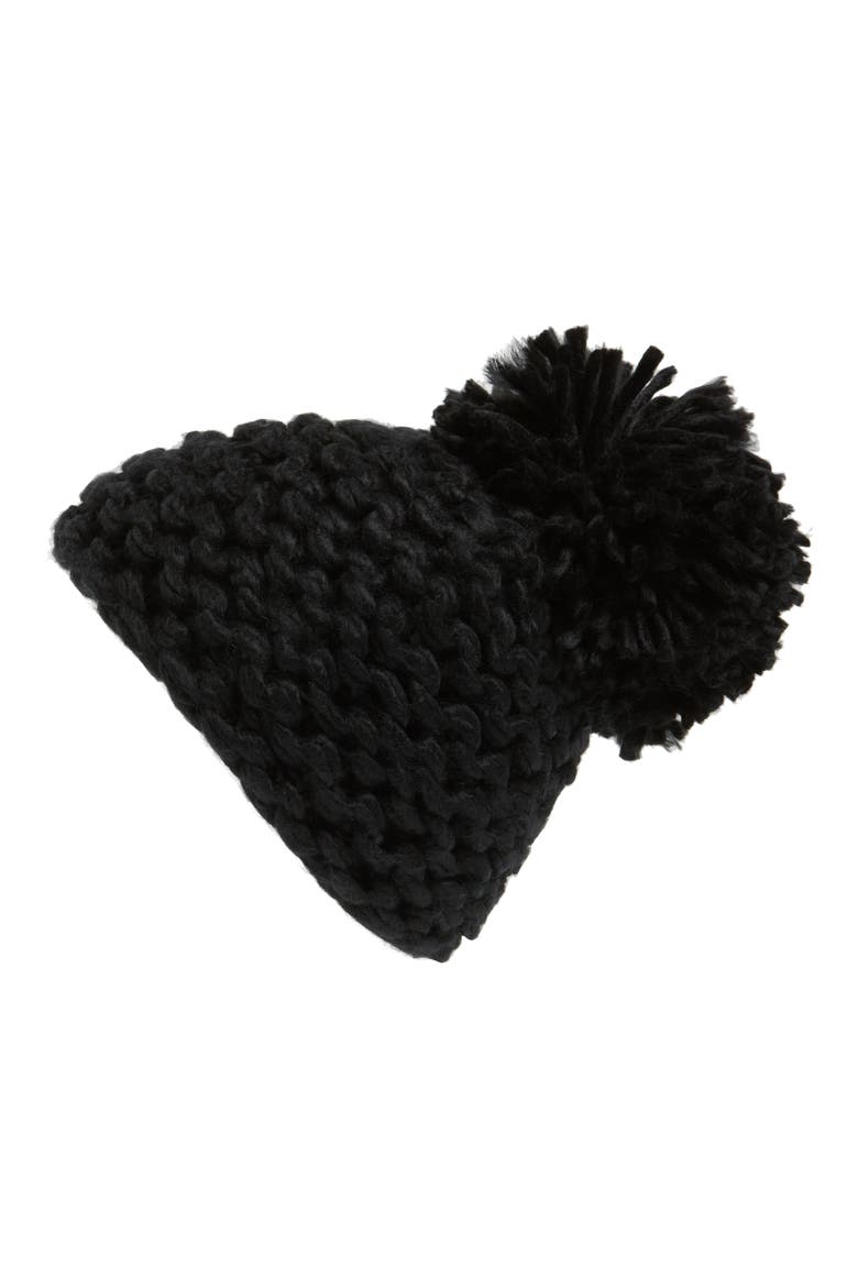 Knit Pompom Beanie, Alternate, color, BLACK