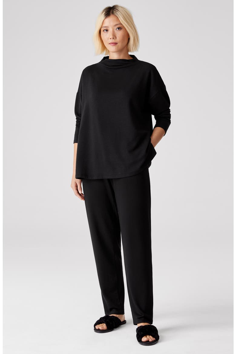 Cozy Brushed Terry Tapered Ankle Pants, Alternate, color, BLACK