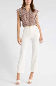 Tie Neck Ruffle Cap Sleeve Top