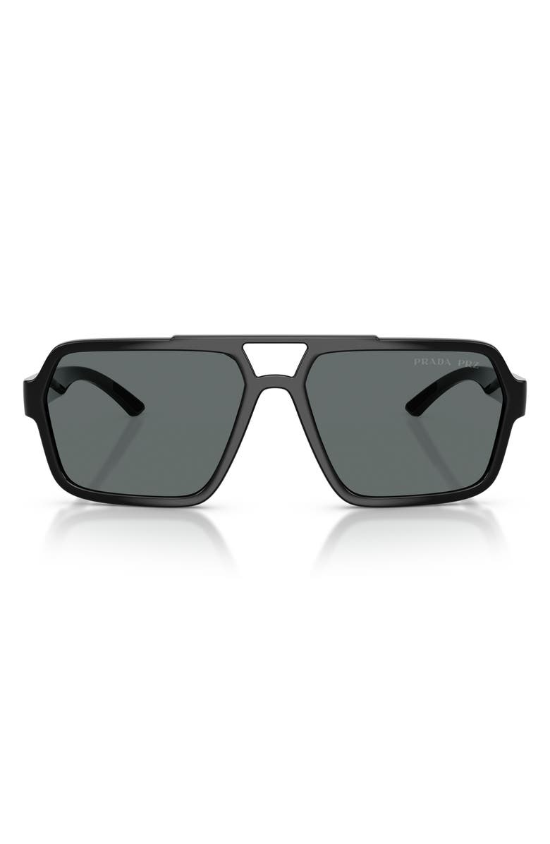Prada Linea Rossa 59mm Pilot Sunglasses, Main, color, Black