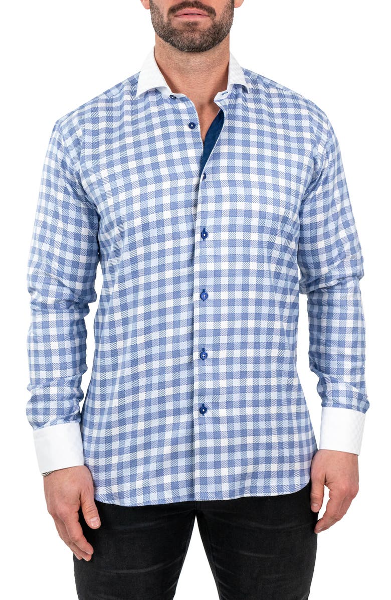 Maceoo Einstein Jacqcuffed Blue Button-Up Shirt, Main, color, 
