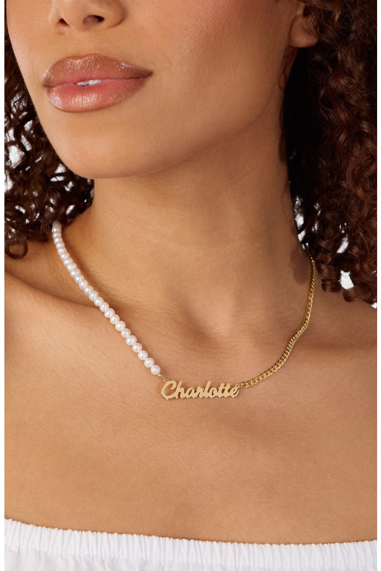 Freshwater Pearl & Chain Link Personalized Name Necklace, Alternate, color, GOLD