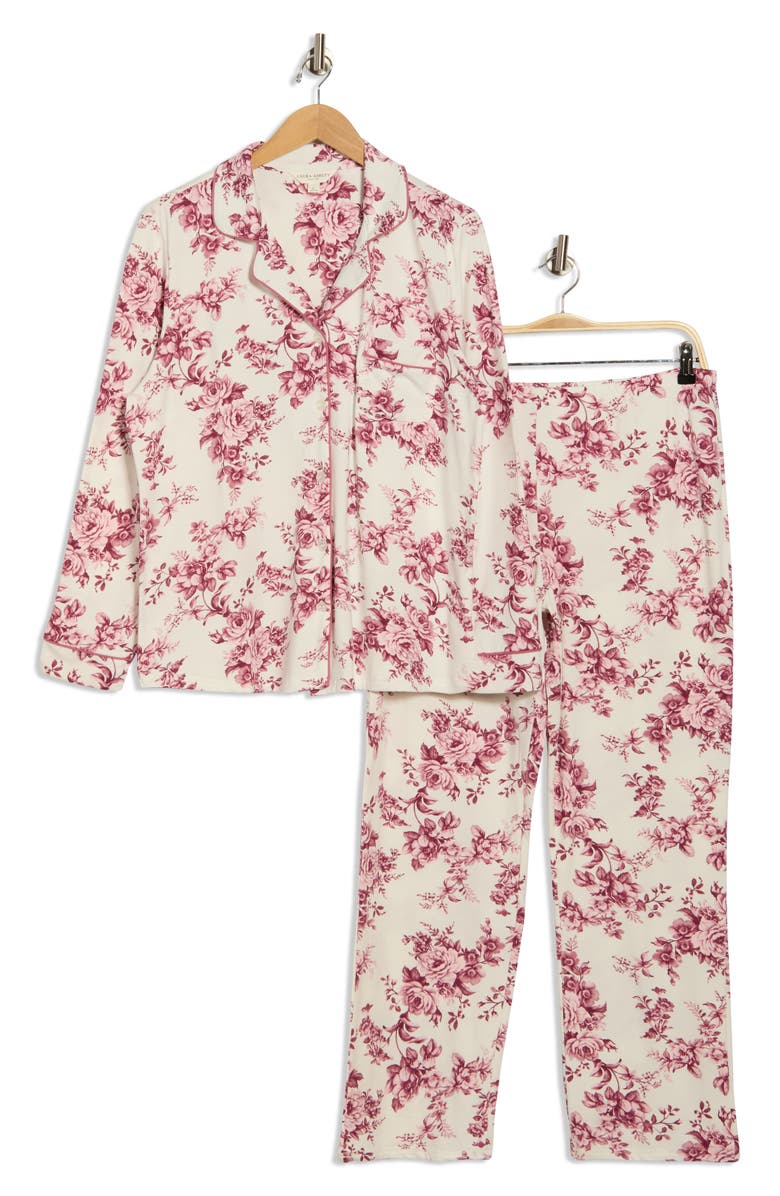 Laura Ashley Rose Toile Brushed Pajamas, Alternate, color, 