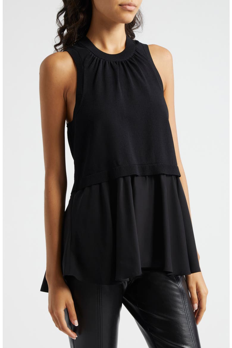 Tess Mixed Media Layered Top, Alternate, color, BLACK