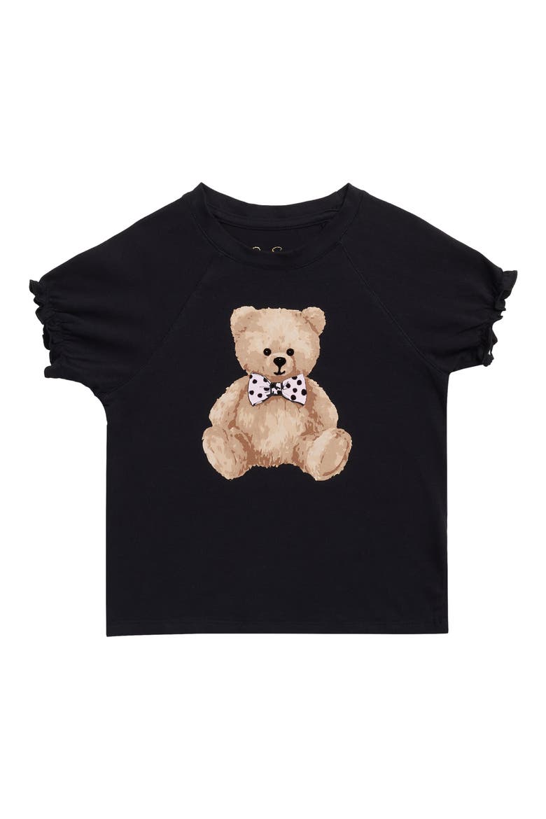 Kids' Teddy Bear Puff Sleeve Graphic T-Shirt, Main, color, BLACK