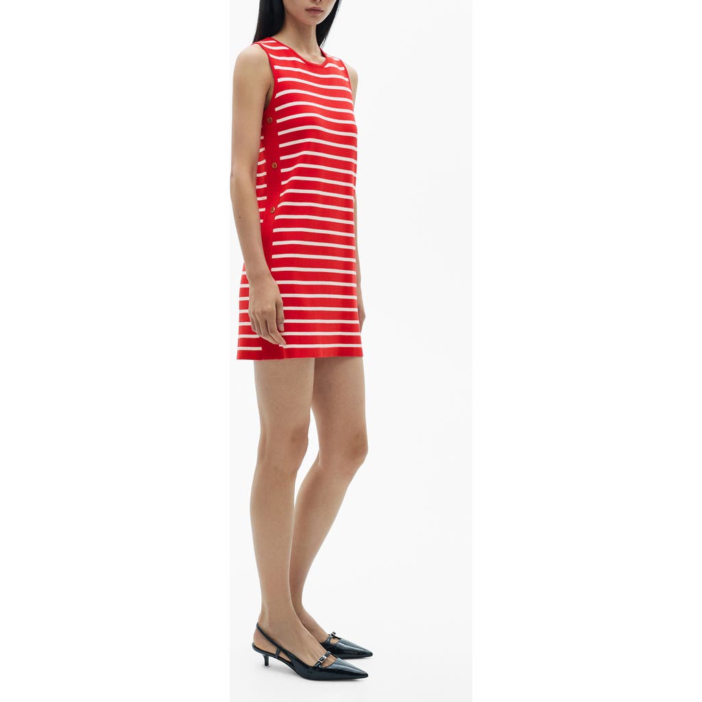 Shop Mango Stripe Side Button Dress In Red