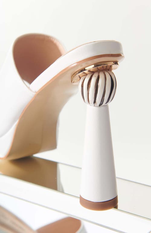 Unique Vintage Leatherette Spiral Ball Mule Heels In White