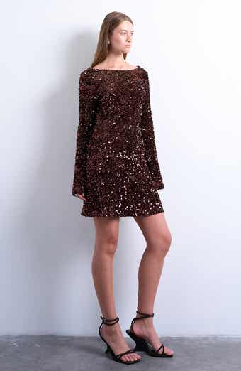 Topshop Sequin Cowl Back Long Sleeve Minidress