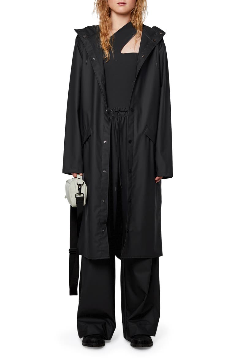 Waterproof Hooded Long Jacket, Main, color, 01 BLACK