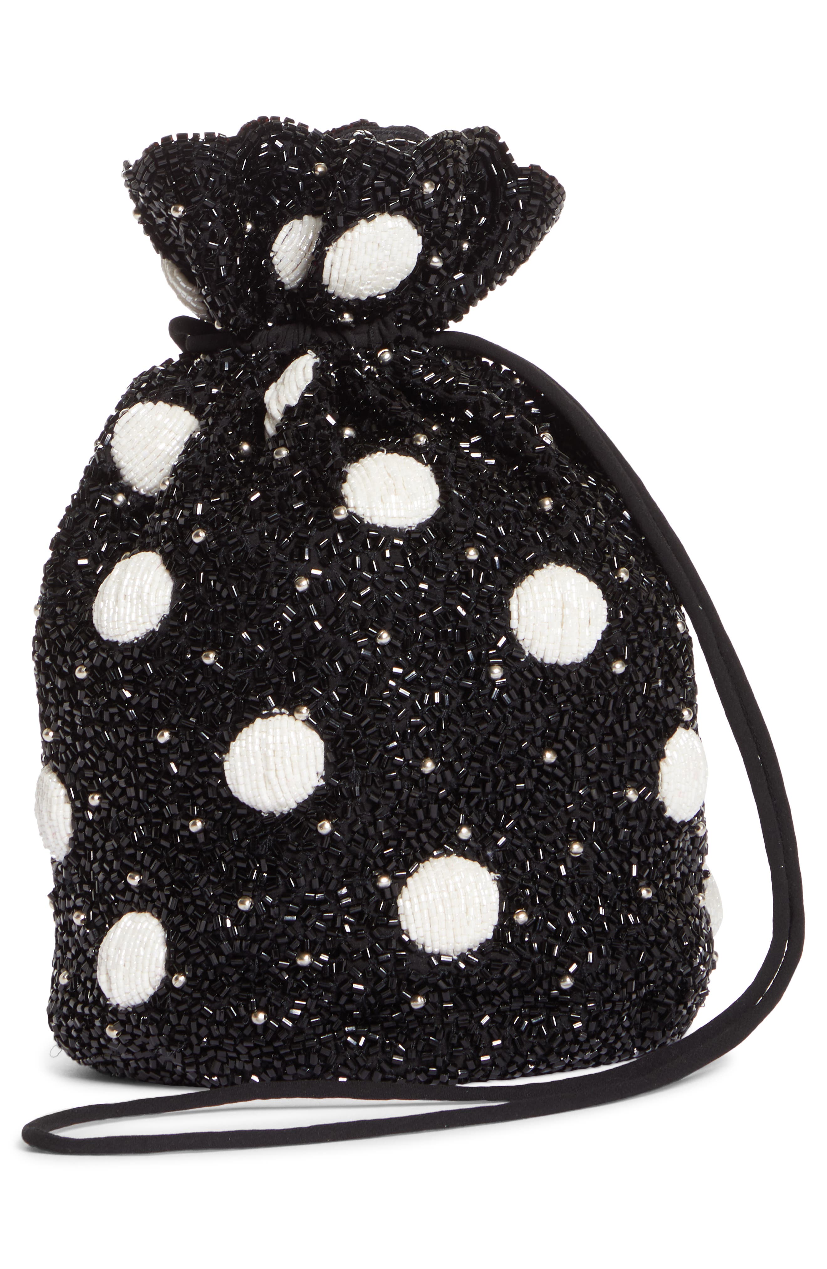 Ganni Hand Beaded Drawstring Bag, Alternate, color, 