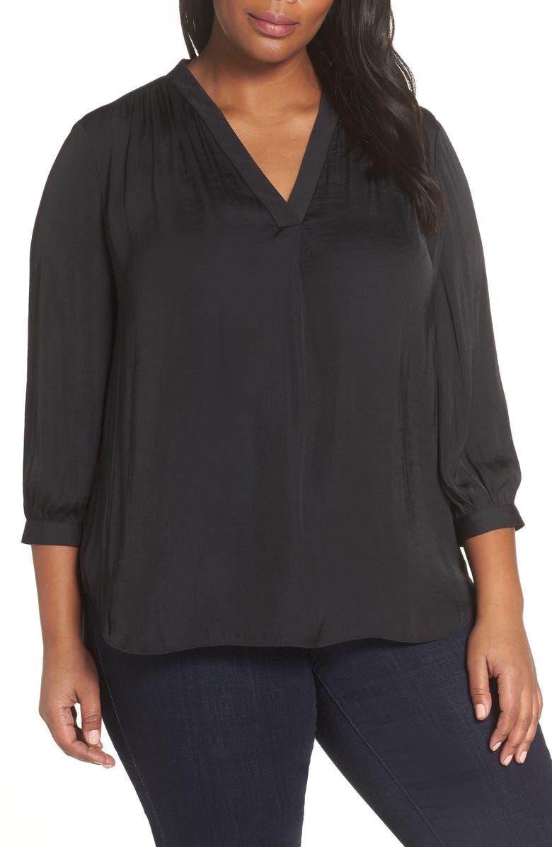 Vince Camuto Rumple Satin Blouse, Main, color, Rich Black