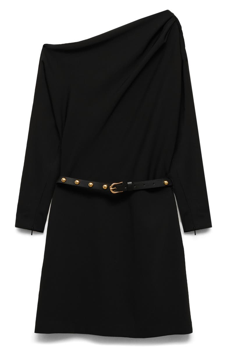 MANGO Belted Long Sleeve One-Shoulder Minidress, Alternate, color,
