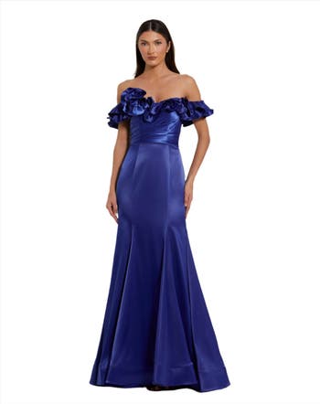 【Mac Duggal】関税なし♪Off The Shoulder Mermaid Gown Mac Duggal Satin Ruffle Off the Shoulder Mermaid Gown