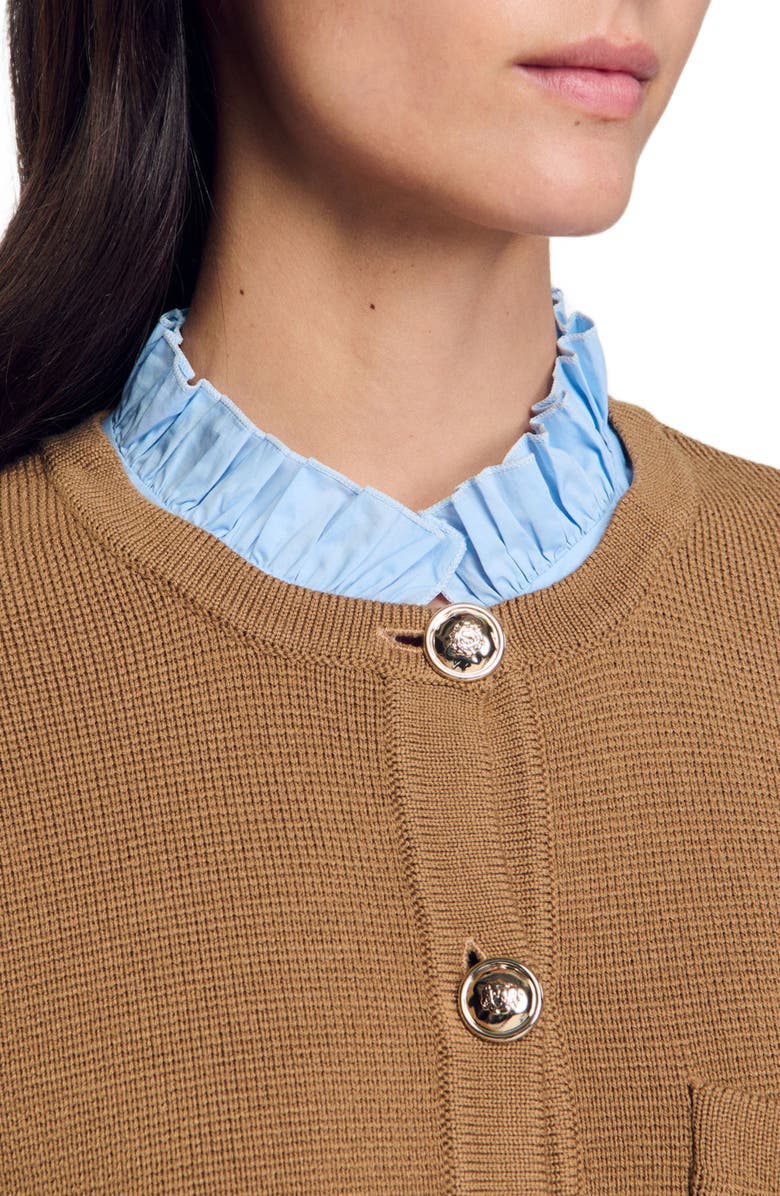 SANDRO Ruffled neck cardigan, Alternate, color, 