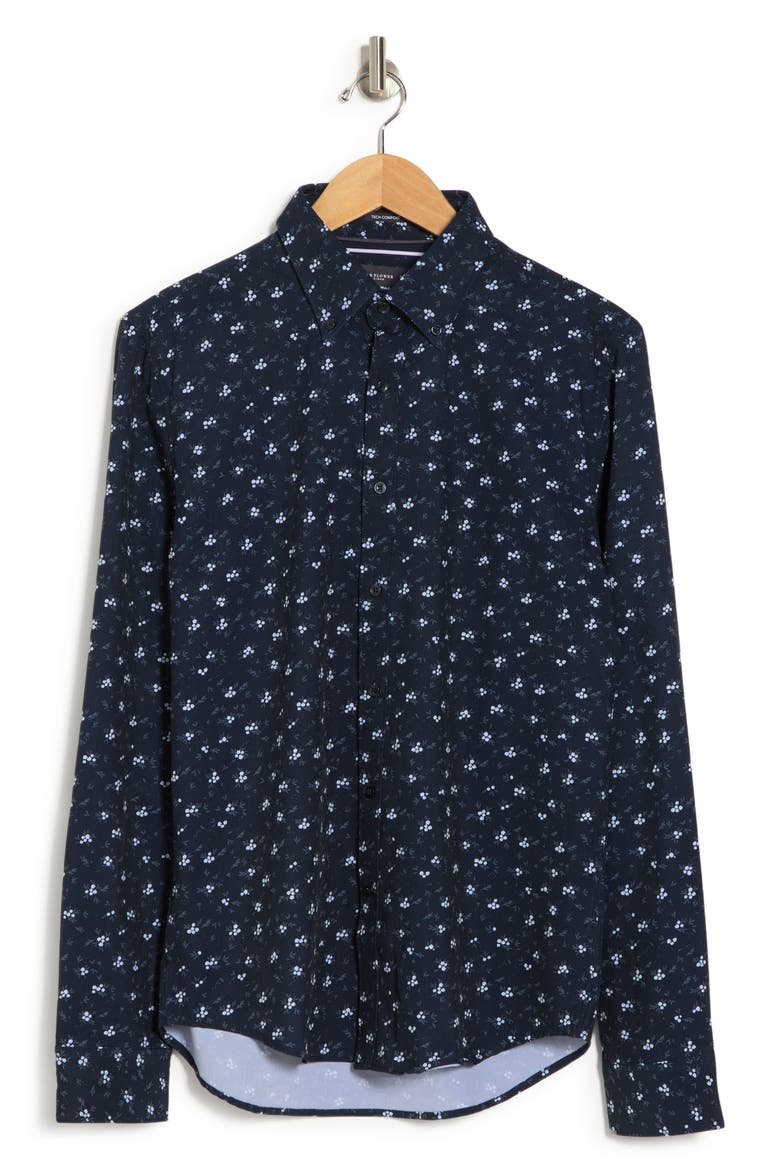Ditsy Floral Stretch Button-Down Shirt, Alternate, color, NAVY DITSY FLORAL
