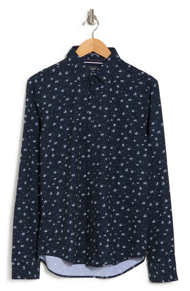 DENIM AND FLOWER Ditsy Floral Stretch Button-Down Shirt, Alternate, color, Navy Ditsy Floral