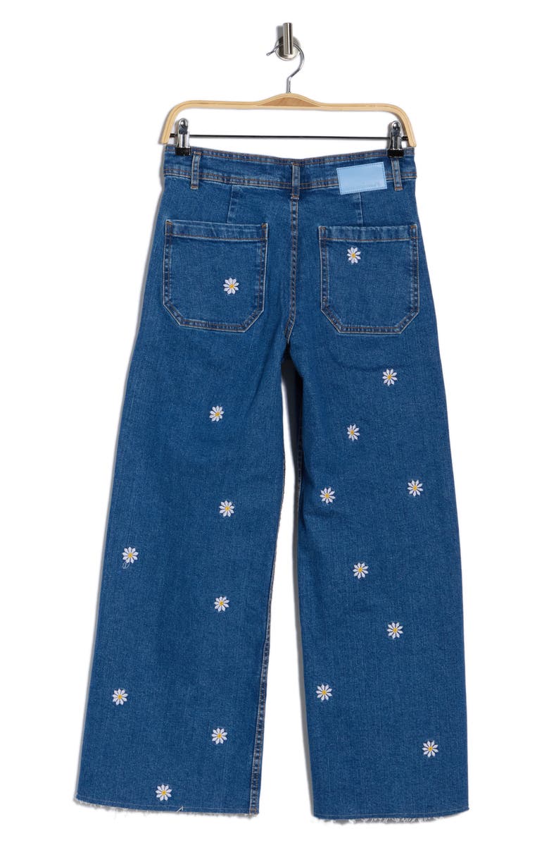 Desigual Floral Embroidered Ankle Wide Leg Jeans, Alternate, color, 