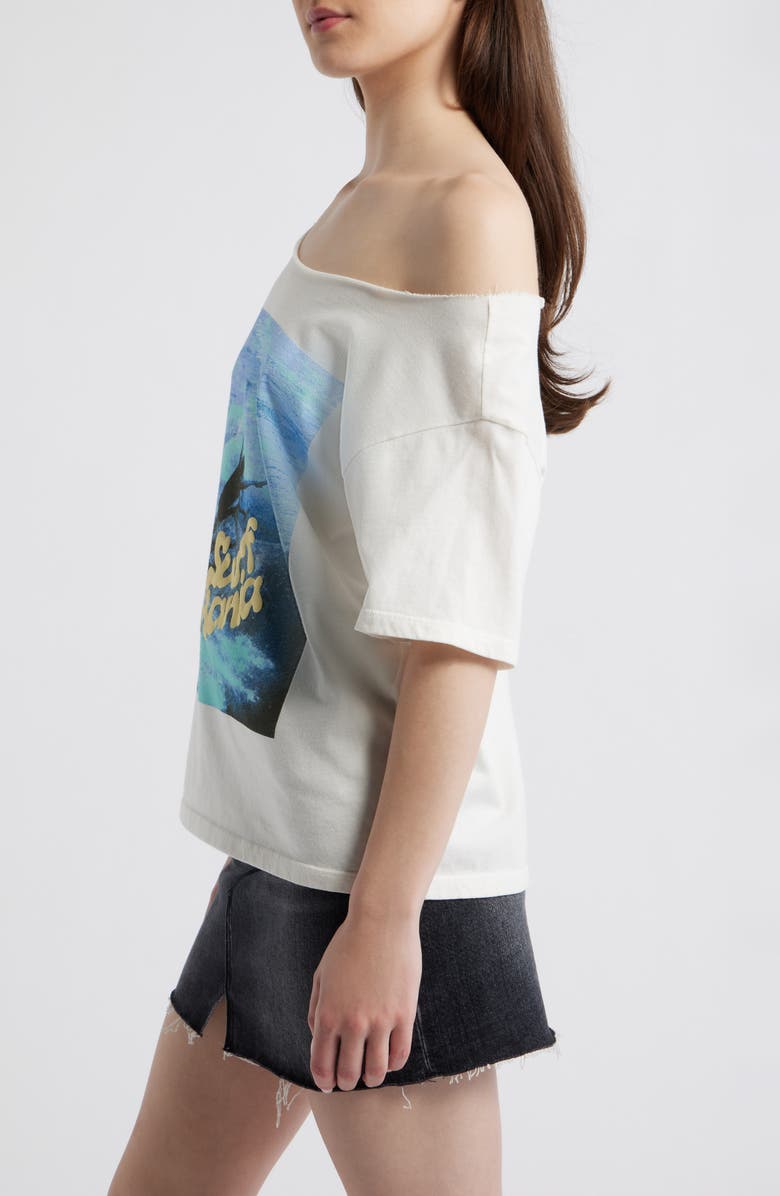 Daydreamer Surf Mania Off the Shoulder Graphic Tee, Alternate, color, Vintage White