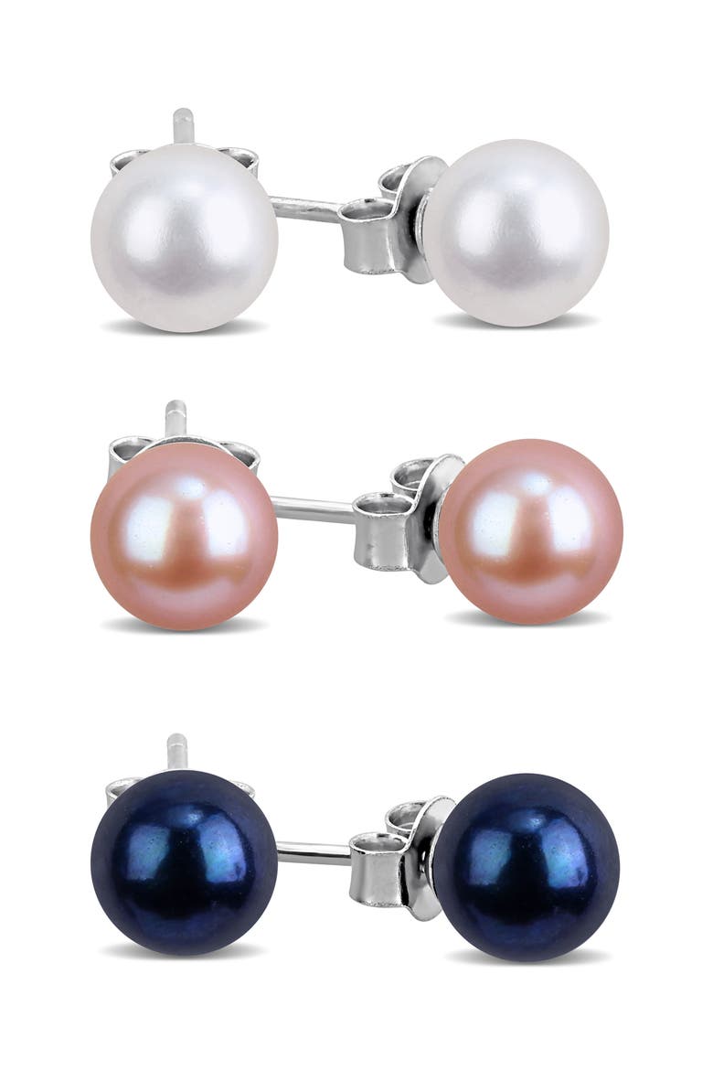 Set of 3 Cultured Pearl Stud Earrings, Alternate, color, MULTI