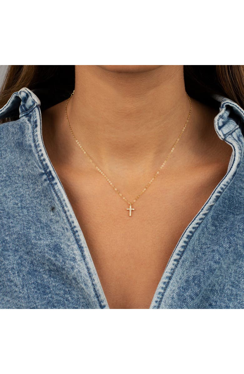 BY ADINA EDEN Mini Pave Cross Necklace, Alternate, color, 