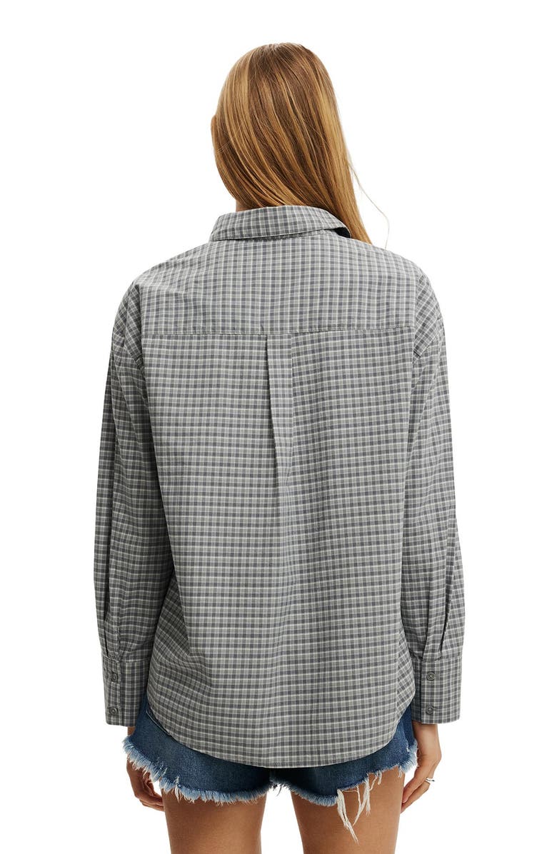 Cotton On Women's Sloane Oversized Shirt, Alternate, color, Micro Check Pewter