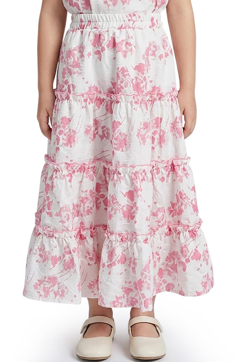 Hayden Girls Kids' Textured Floral Cotton Tiered Skirt, Main, color, Pink