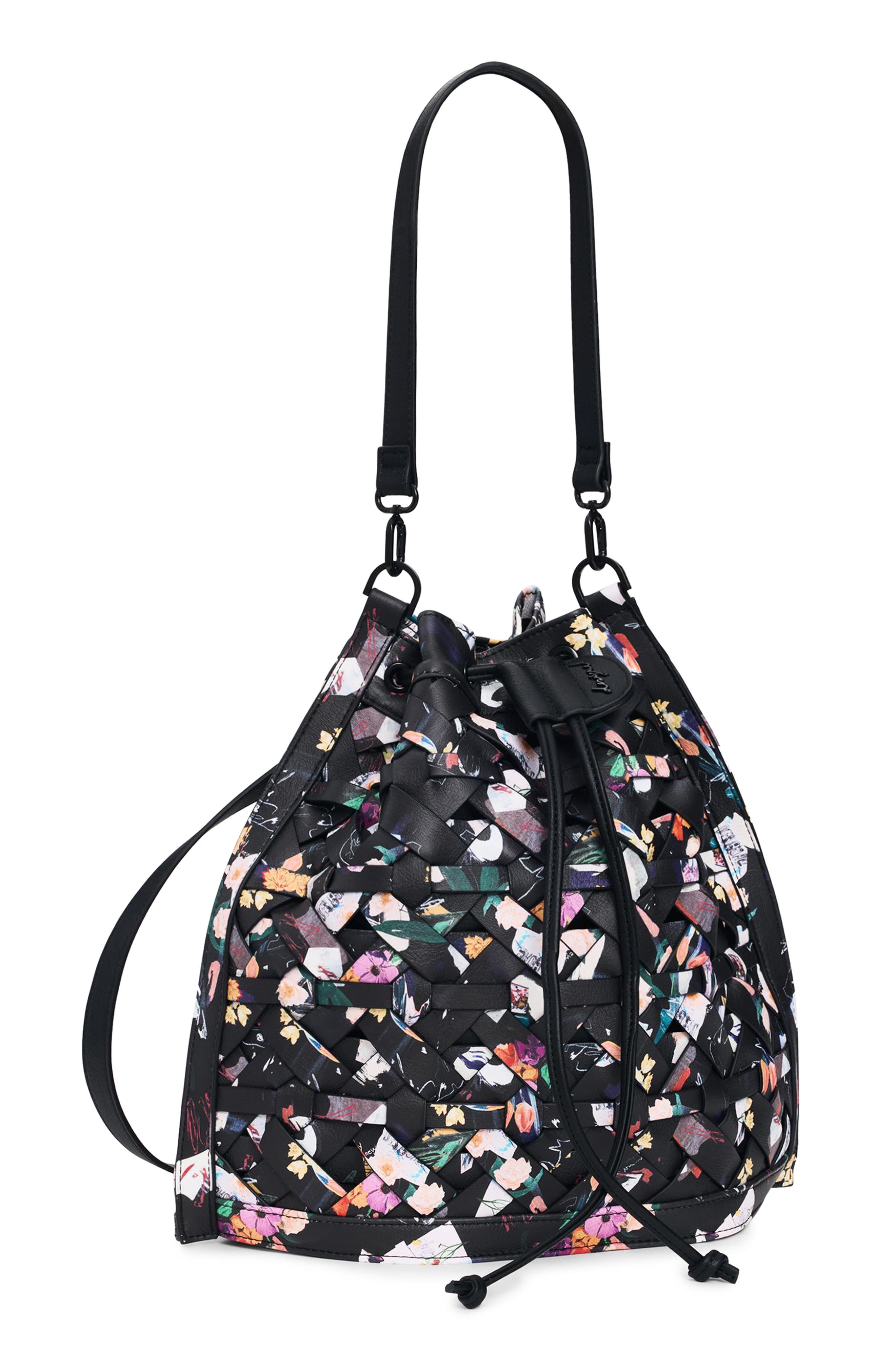 Desigual Floral Woven Faux Leather Backpack, Alternate, color, Black
