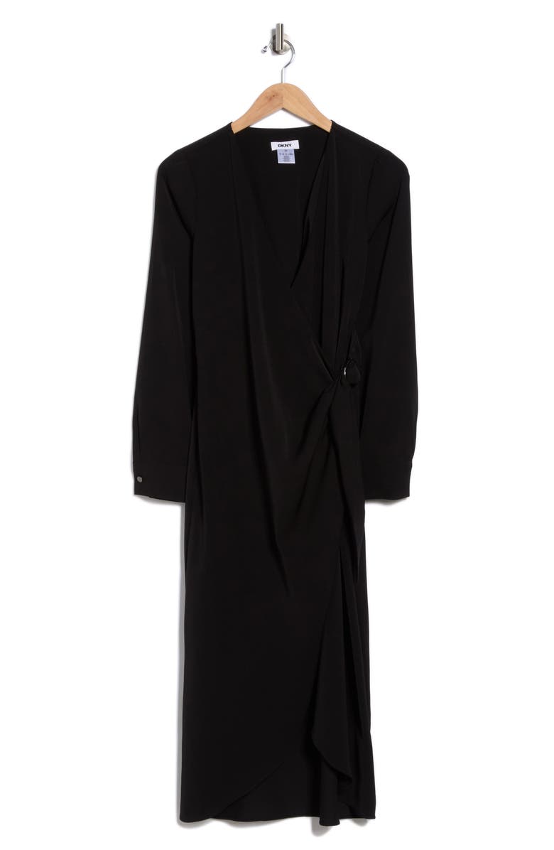 DKNY Long Sleeve Faux Wrap Midi Dress, Alternate, color, Black