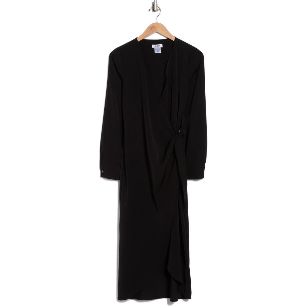 Dkny Long Sleeve Faux Wrap Midi Dress In Black