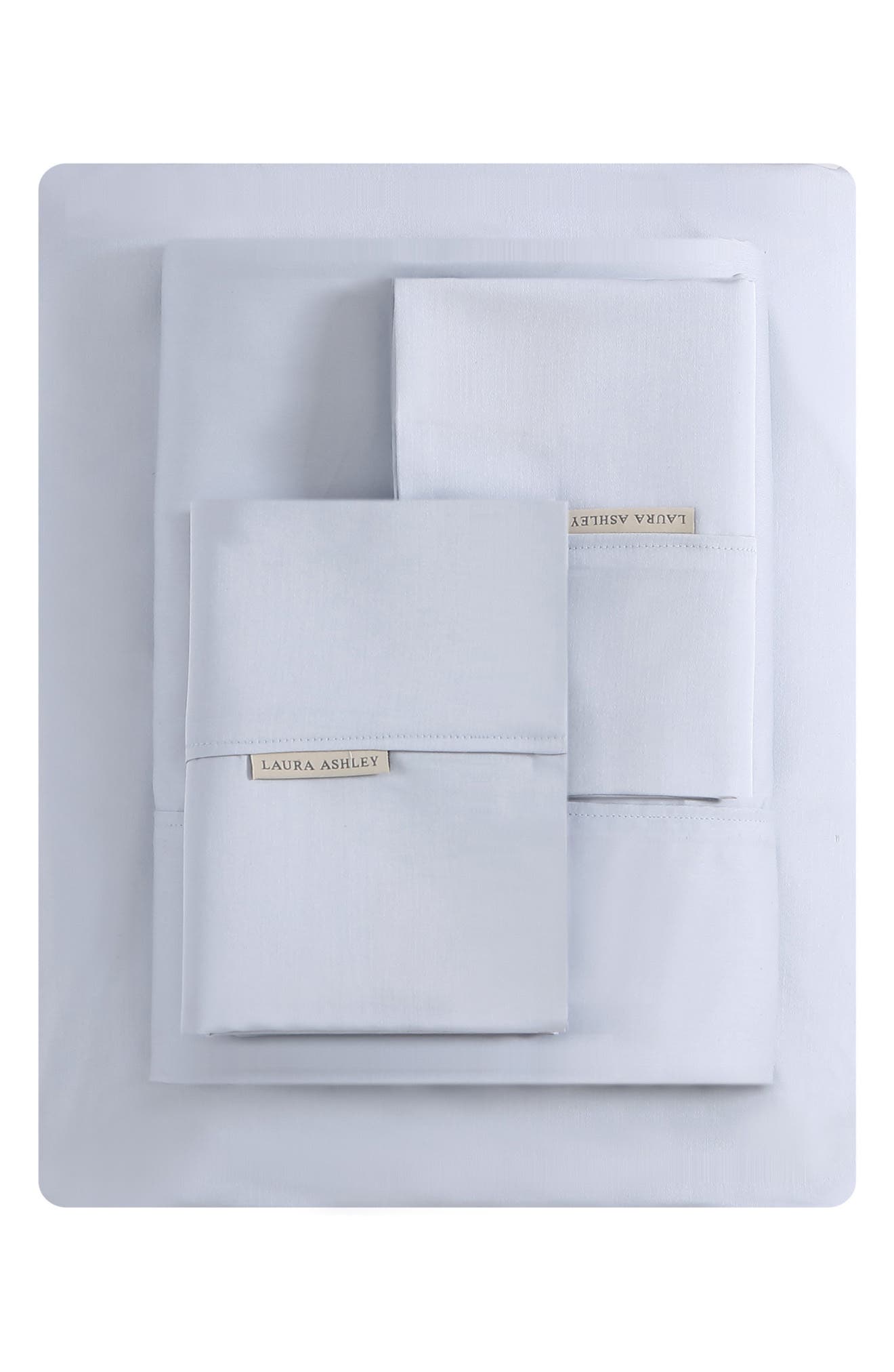 Laura Ashley Cerene Wellness 4-Piece Blue Solid Cotton Queen Sheet Set ...