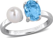 DELMAR Freshwater Pearl & Sky Blue Topaz Ring