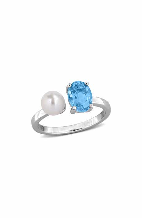 DELMAR Freshwater Pearl & Sky Blue Topaz Ring