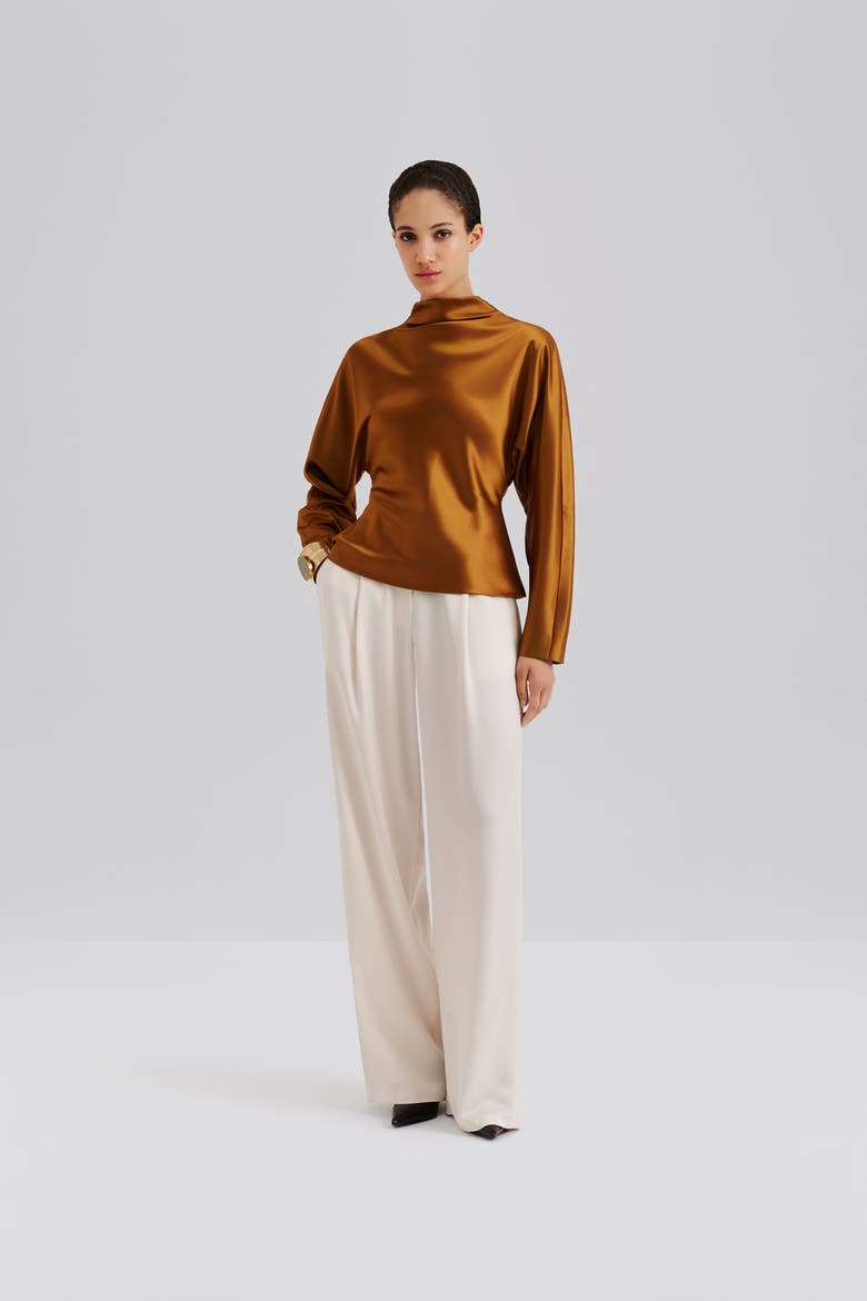 Zora Barrel Sleeve Satin Blouse, Alternate, color, Amber
