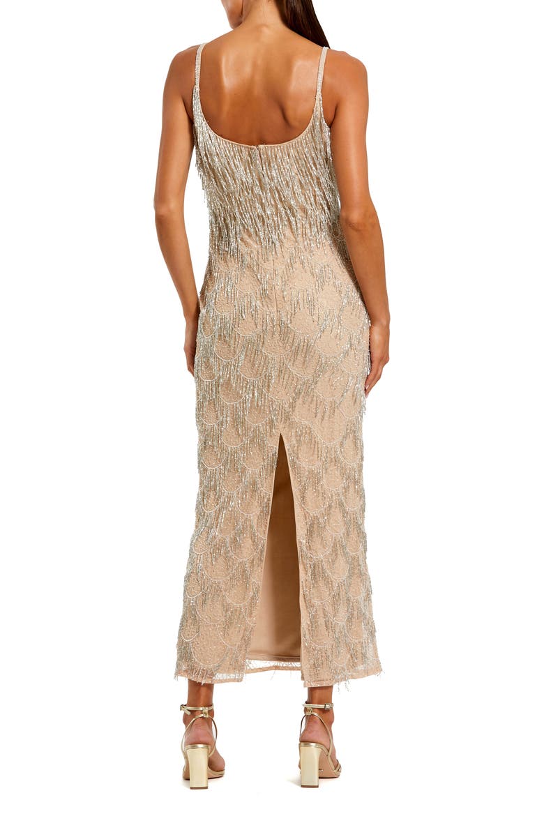 Thin Strap Fringe Beaded Mesh Dress, Alternate, color, Nude Silver