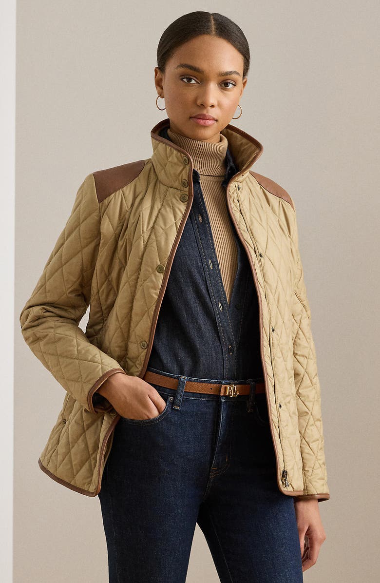 Lauren Ralph Lauren Diamond Quilted Barn Jacket With Faux Leather Trim, Alternate, color, Birch Tan