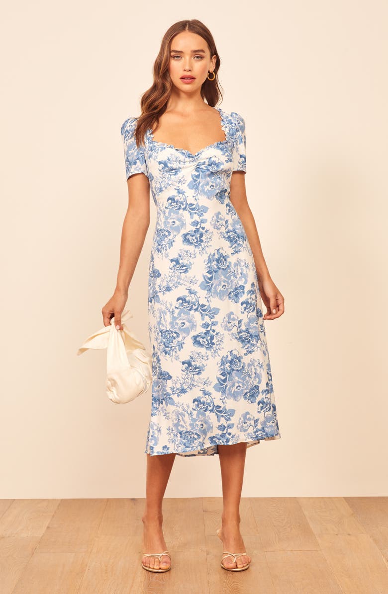 Reformation Marfa Ruffle Trim Midi Dress, Alternate, color, 
