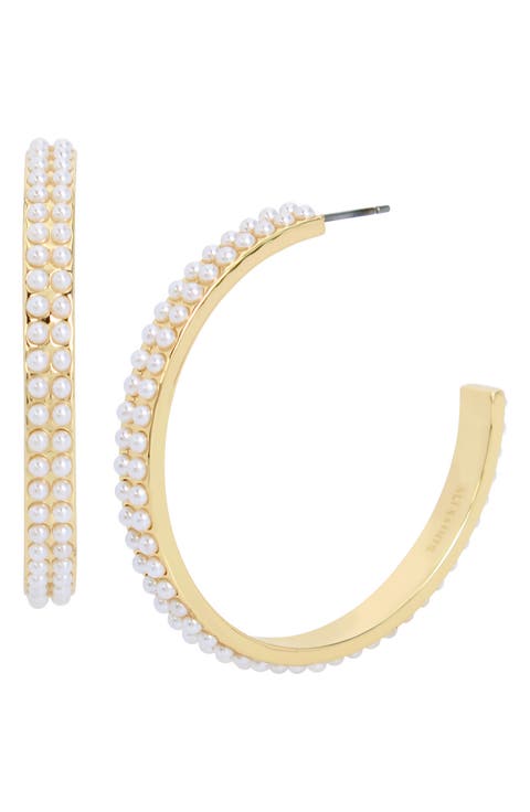 Faux Pearl Hoop Earrings
