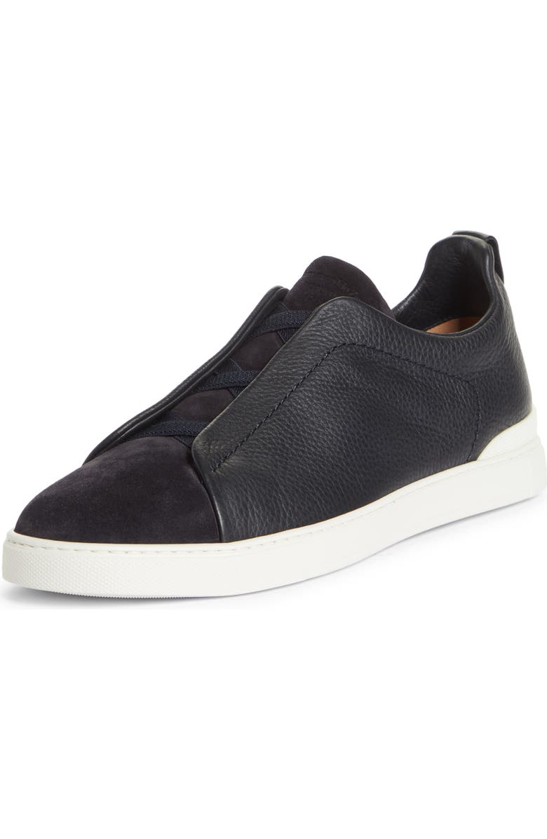 ZEGNA Triple Stitch Grained Leather
Suede Slip-On Sneaker, Main, color,